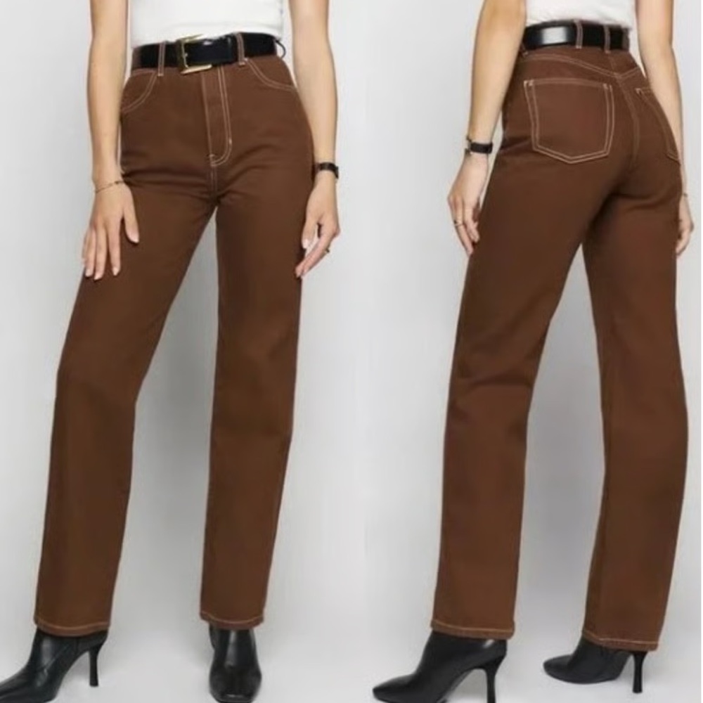 Reformation Cowboy High Rise Straight Jean in Chocolate
